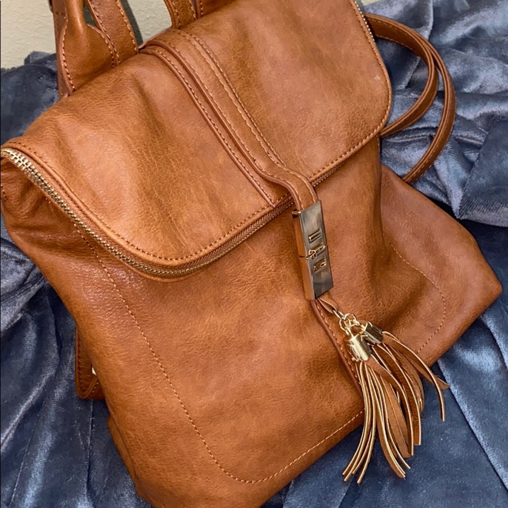 ‼️🛍Brown VEGAN Leather BackPack with Tassels